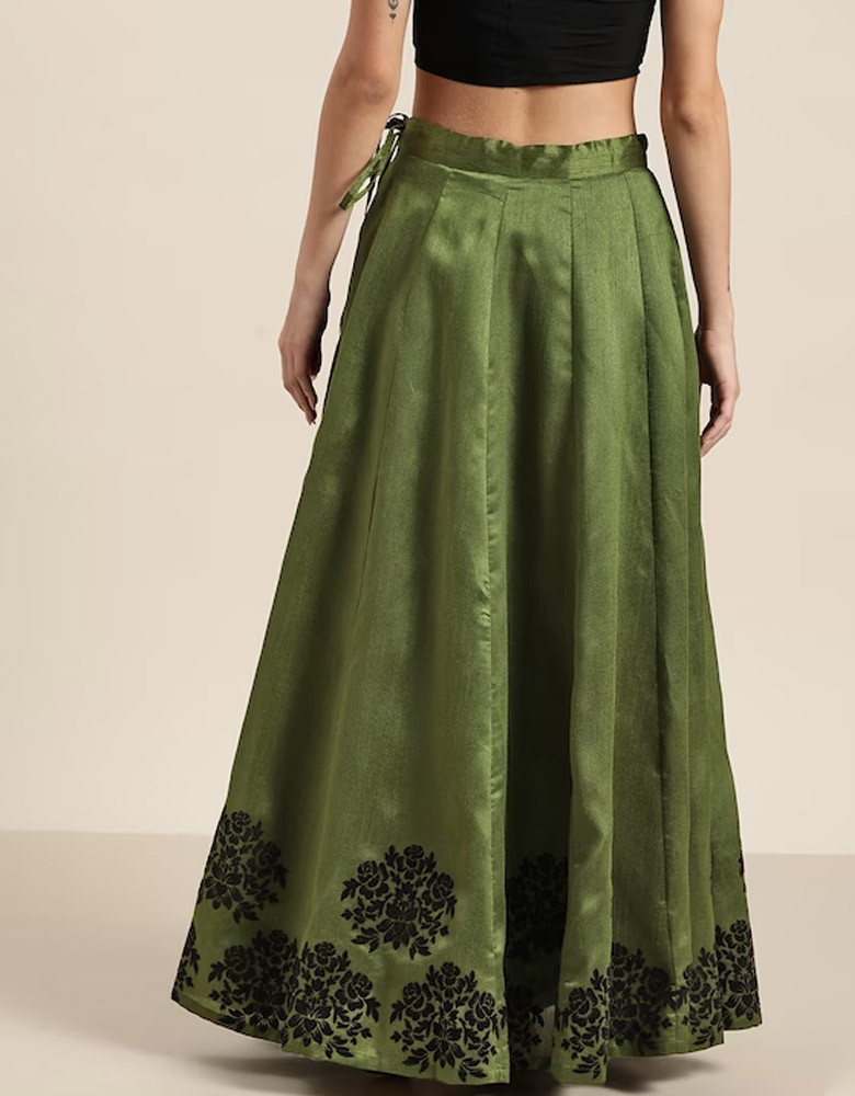 Green & Black Border Printed Anarkali Skirt