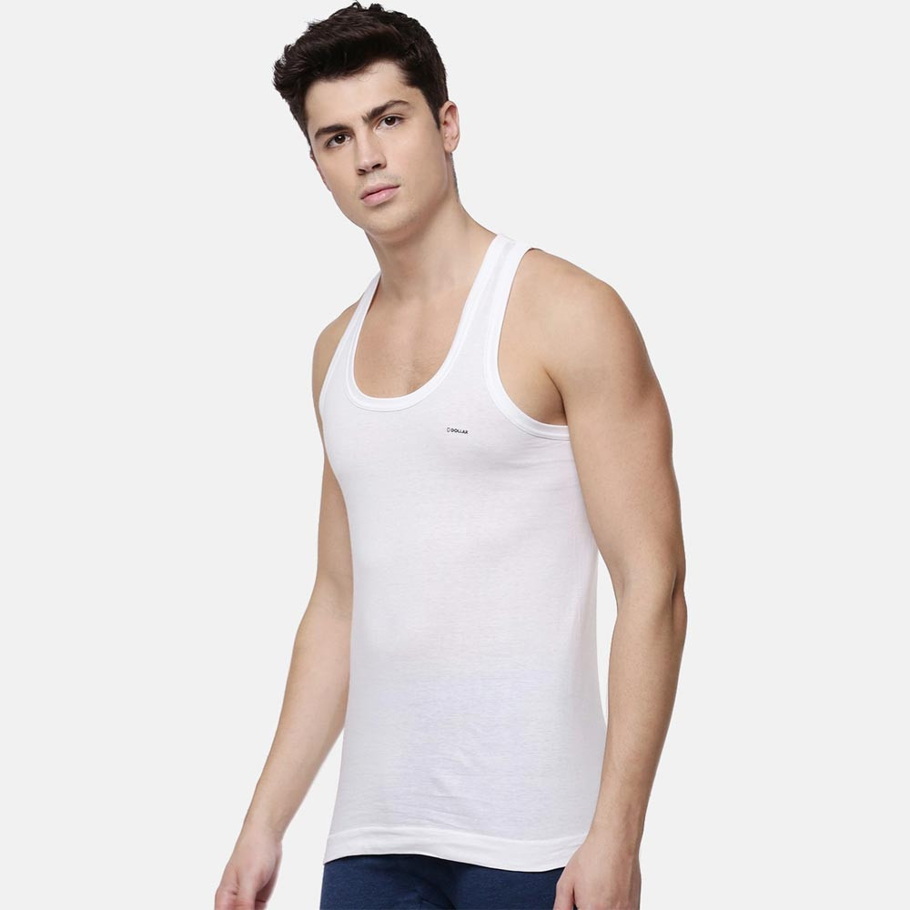 Men Pack Of 10 White Solid Innerwear Vests MLHVE-01-PO10